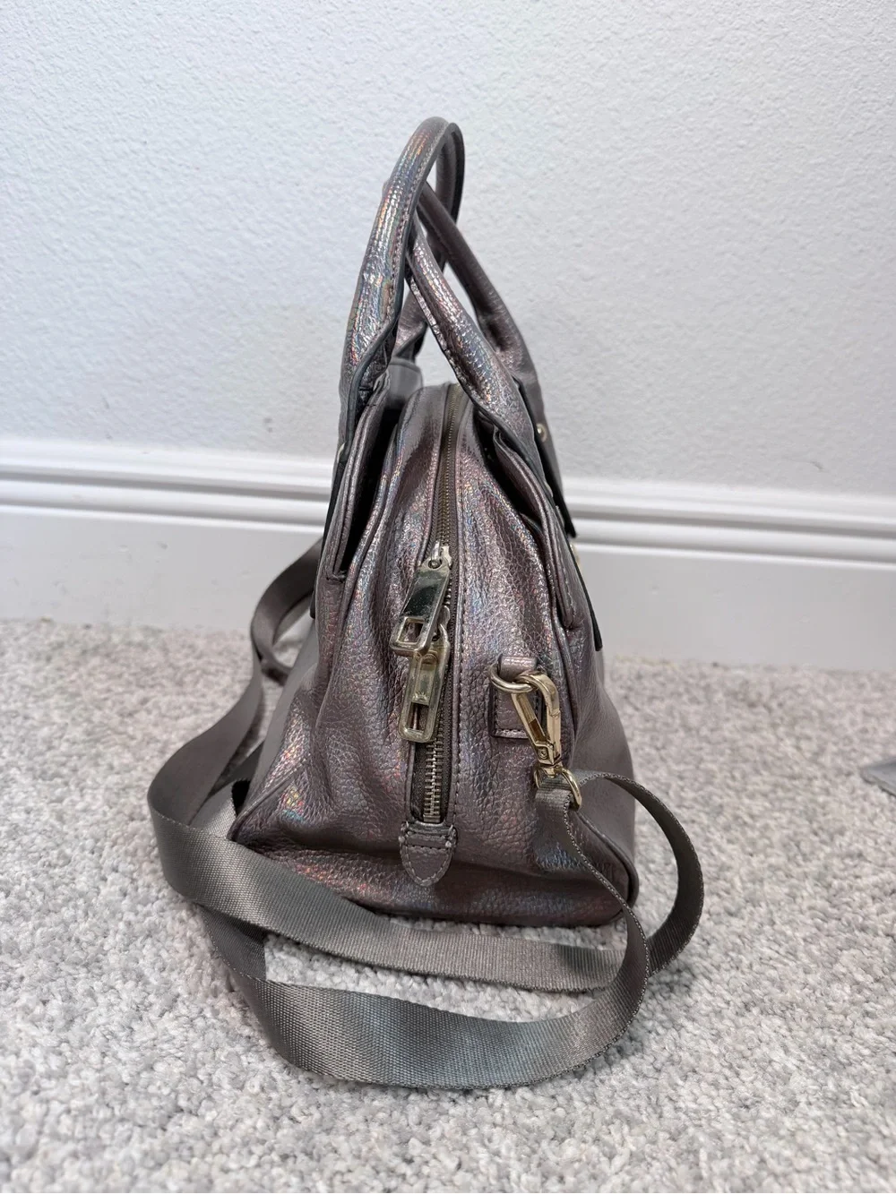 Juicy Couture Holographic Silver Heart Lock Satchel Crossbody Y2K